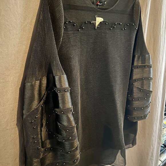 N by Nancy mod avant garde unique puff sleeve scallop neck blouse black M - Picture 2 of 16